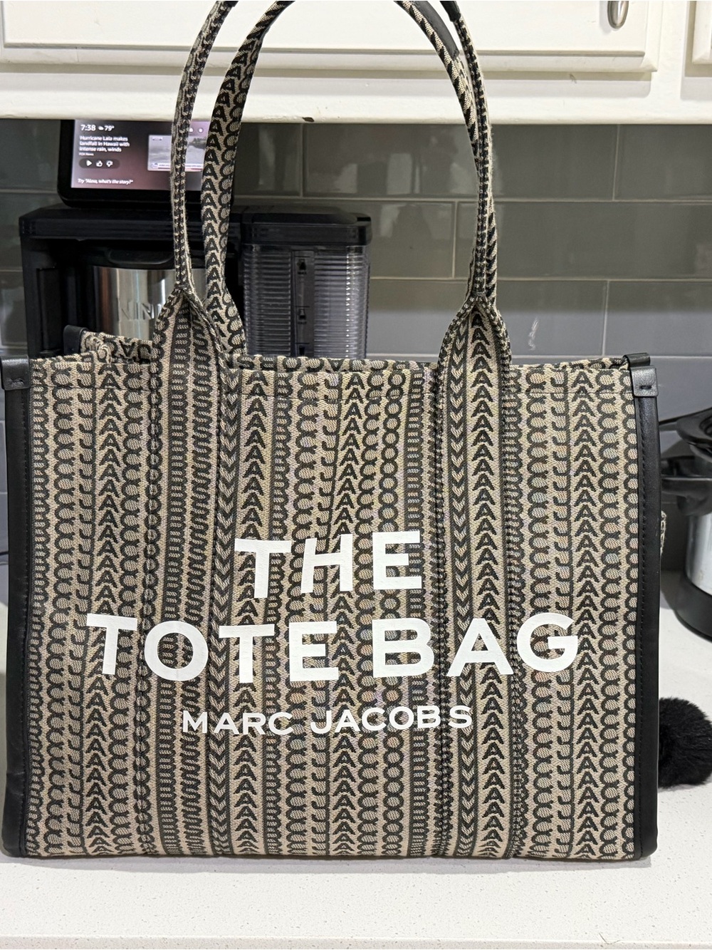 Marc Jacobs Beige & Black Logo Canvas Tote